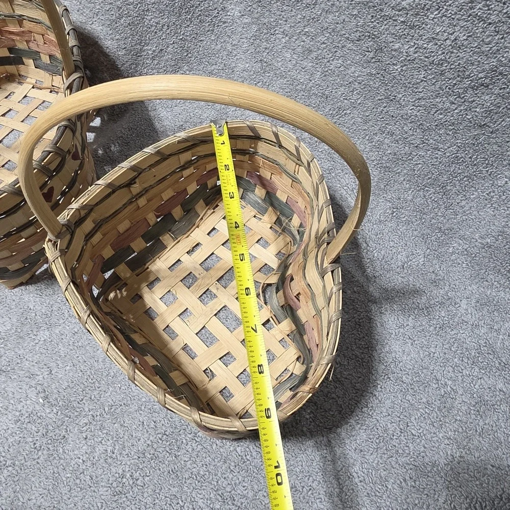 3 Heart Shaped Wicker Farmhouse Baskets with Handles Cottagecore Nesting Farm